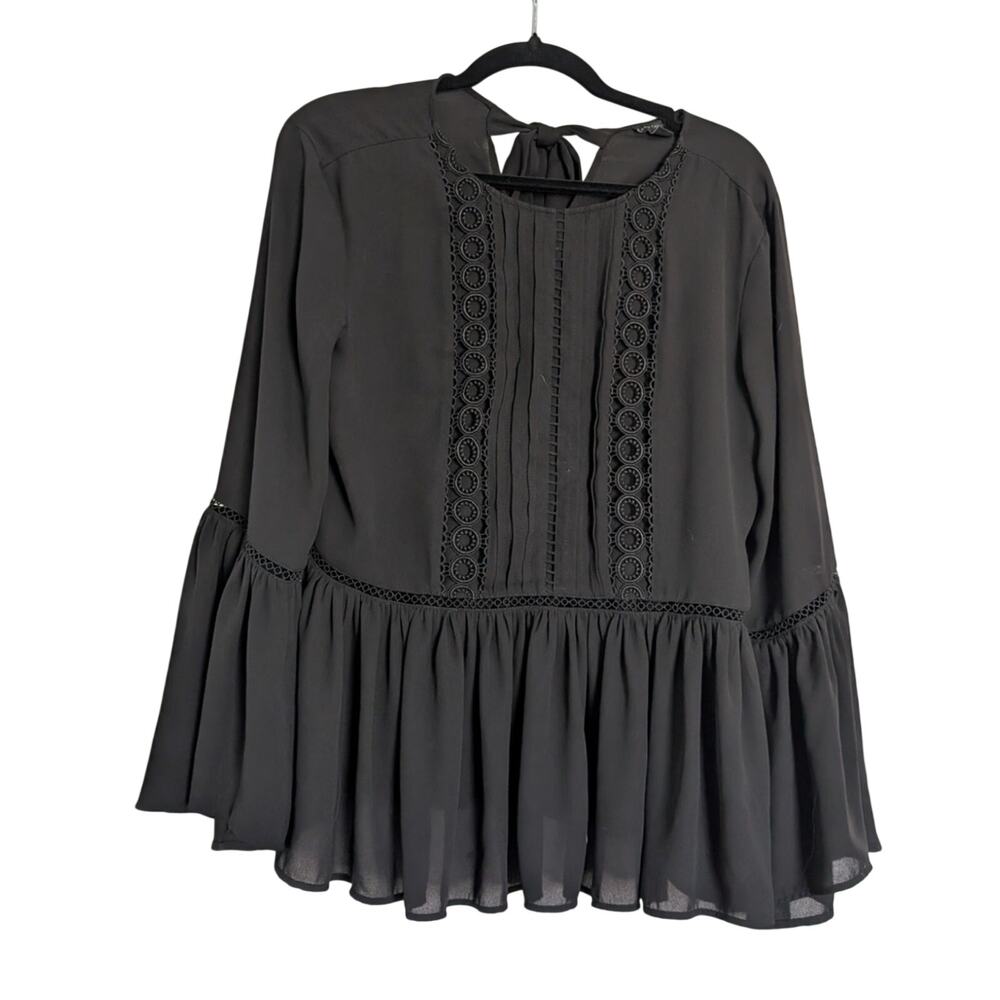 Ann Taylor Small Black Long Boho Sleeve Flutter Blouse Top Professional